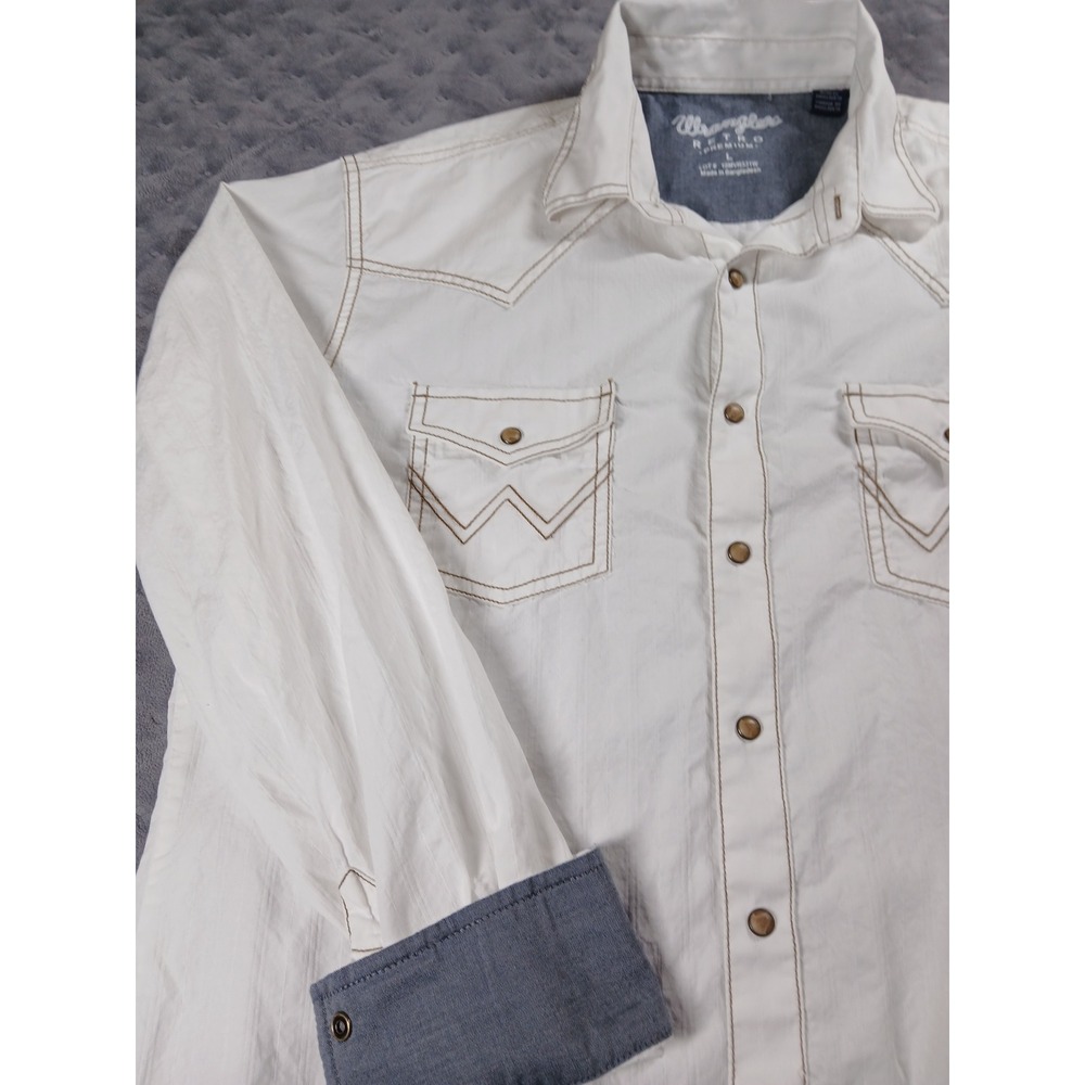 Wrangler Retro Premium Mens White Western Snap Shirt Contrast Stitch L 10MVR531W - Picture 3 of 8